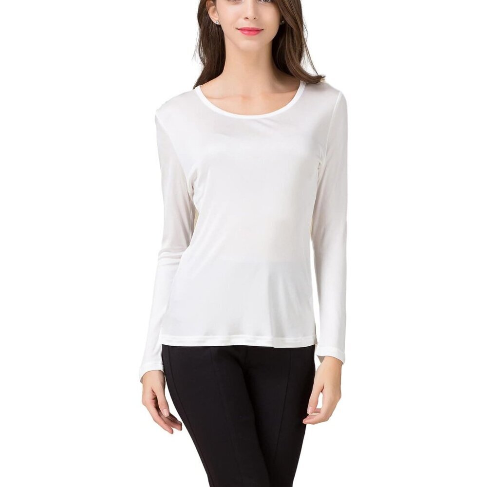 Women's Mulberry Silk Long Sleeve T-Shirt Crew Neck Breathable Soft Blouse
